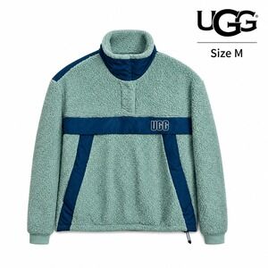 UGG Sherpa Fleece Pullover Women's M Teal Blue Logo Quarter Snap Cozy Sweater